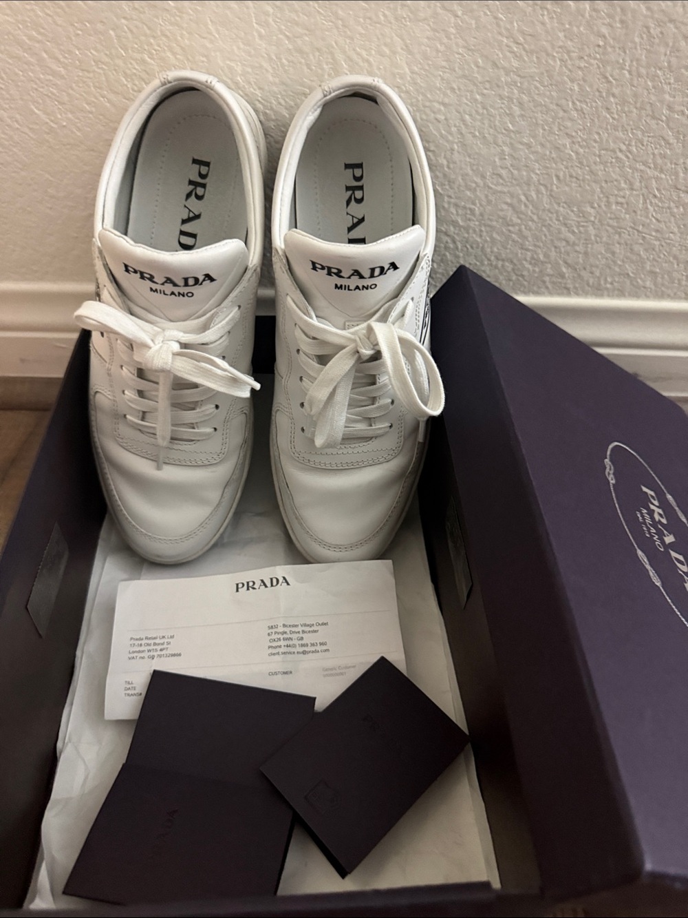 Prada Calzature Donna White Sneakers EU 37 (US 6.5) w/ Box & RFID Card